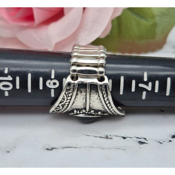 Cute Silver Tone & Black Statement Stretch Ring One Size Western Bojo Casual - Picture 9 of 10